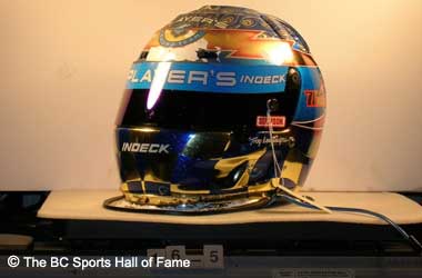 Greg Moore helmet displayed at BC Sports Hall of Fame